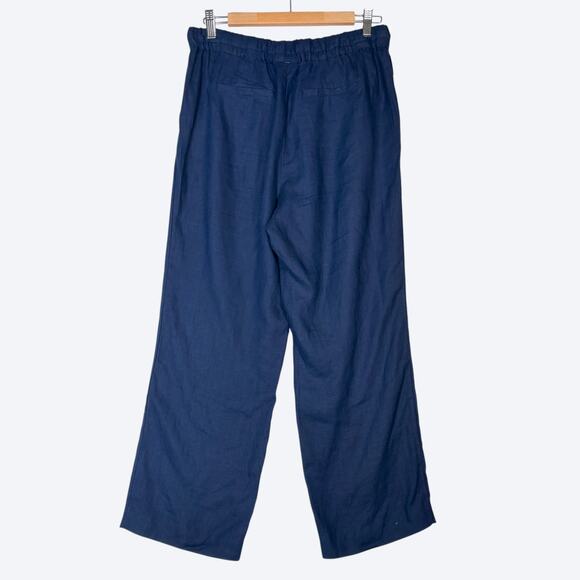 Charter Club 100% Linen Cropped Wide Leg Pants Women's S Lagenlook Resort Navy - Picture 2 of 9